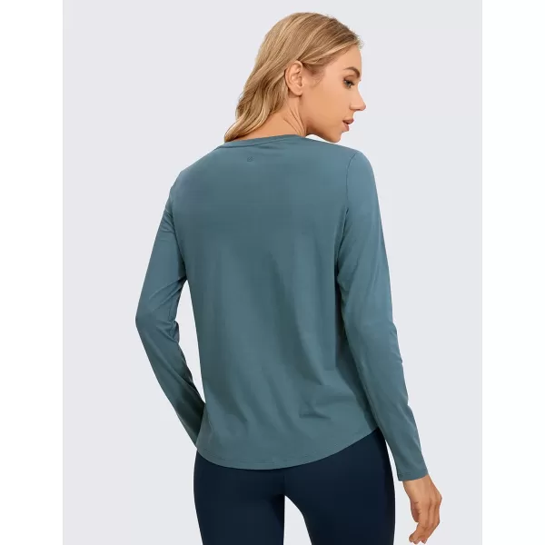 CRZ YOGA Pima Cotton Workout Long Sleeve Shirts for Women Athletic Crewneck Yoga Casual Tops Plain TShirtSlate Blue