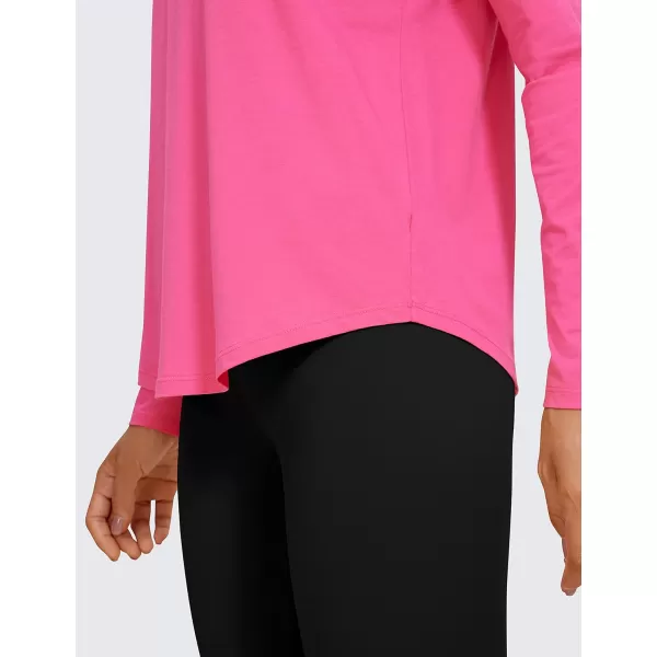 CRZ YOGA Pima Cotton Workout Long Sleeve Shirts for Women Athletic Crewneck Yoga Casual Tops Plain TShirtSonic Pink