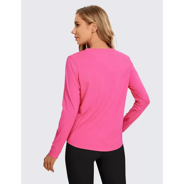 CRZ YOGA Pima Cotton Workout Long Sleeve Shirts for Women Athletic Crewneck Yoga Casual Tops Plain TShirtSonic Pink