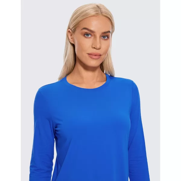 CRZ YOGA Pima Cotton Workout Long Sleeve Shirts for Women Athletic Crewneck Yoga Casual Tops Plain TShirtStrong Blue