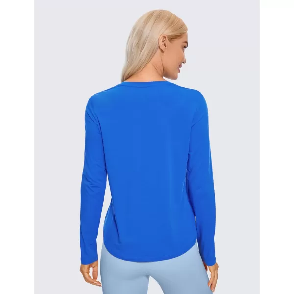 CRZ YOGA Pima Cotton Workout Long Sleeve Shirts for Women Athletic Crewneck Yoga Casual Tops Plain TShirtStrong Blue