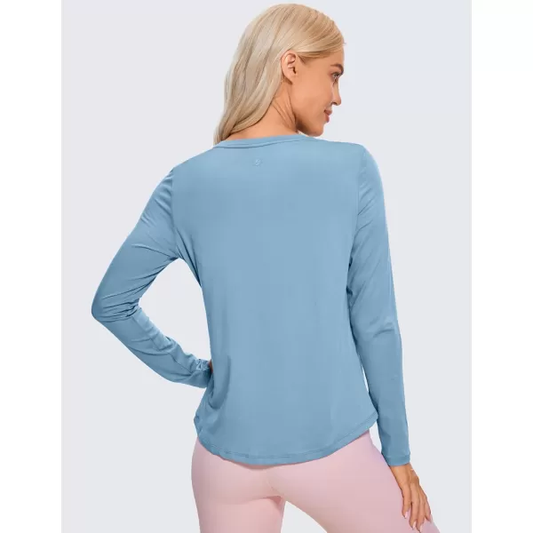 CRZ YOGA Pima Cotton Workout Long Sleeve Shirts for Women Athletic Crewneck Yoga Casual Tops Plain TShirtUniverse Blue