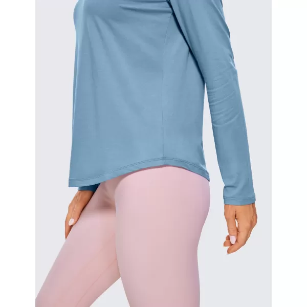 CRZ YOGA Pima Cotton Workout Long Sleeve Shirts for Women Athletic Crewneck Yoga Casual Tops Plain TShirtUniverse Blue