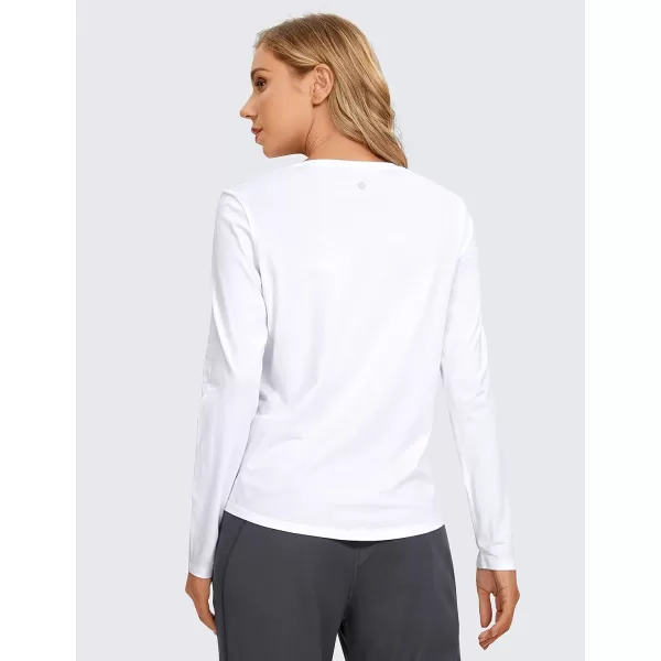 CRZ YOGA Pima Cotton Workout Long Sleeve Shirts for Women Athletic Crewneck Yoga Casual Tops Plain TShirtWhite