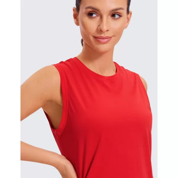 CRZ YOGA Pima Cotton Workout Tank Top for Women Loose Sleeveless Tops High Neck Yoga Tanks Athletic Gym ShirtsFestival Red