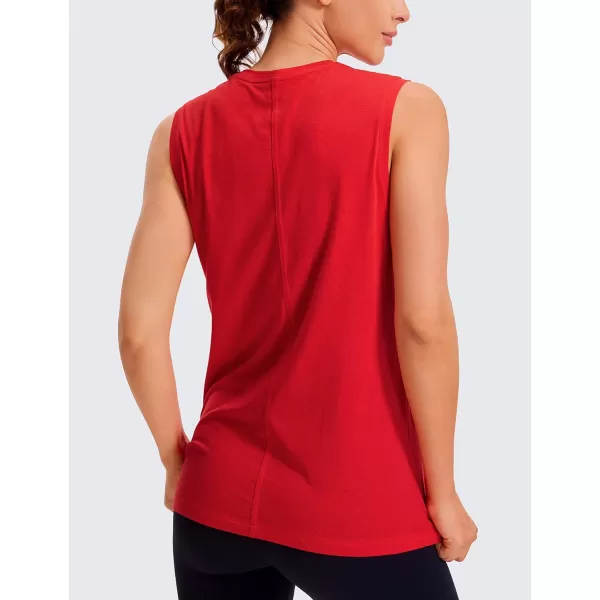 CRZ YOGA Pima Cotton Workout Tank Top for Women Loose Sleeveless Tops High Neck Yoga Tanks Athletic Gym ShirtsFestival Red