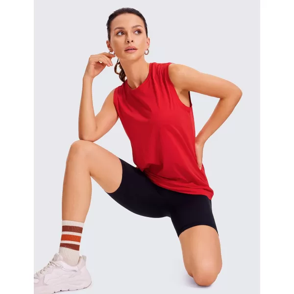 CRZ YOGA Pima Cotton Workout Tank Top for Women Loose Sleeveless Tops High Neck Yoga Tanks Athletic Gym ShirtsFestival Red