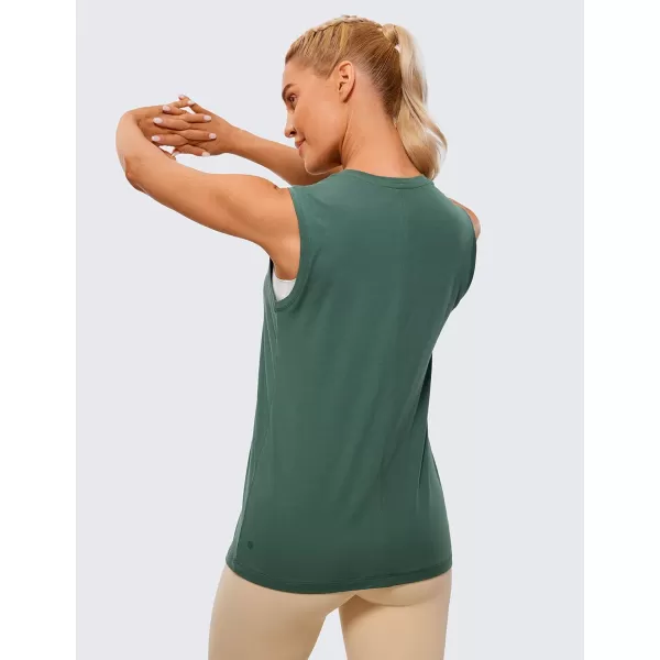 CRZ YOGA Pima Cotton Workout Tank Top for Women Loose Sleeveless Tops High Neck Yoga Tanks Athletic Gym ShirtsGraphite Green