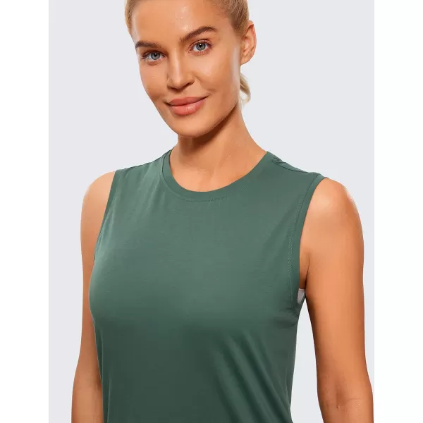 CRZ YOGA Pima Cotton Workout Tank Top for Women Loose Sleeveless Tops High Neck Yoga Tanks Athletic Gym ShirtsGraphite Green