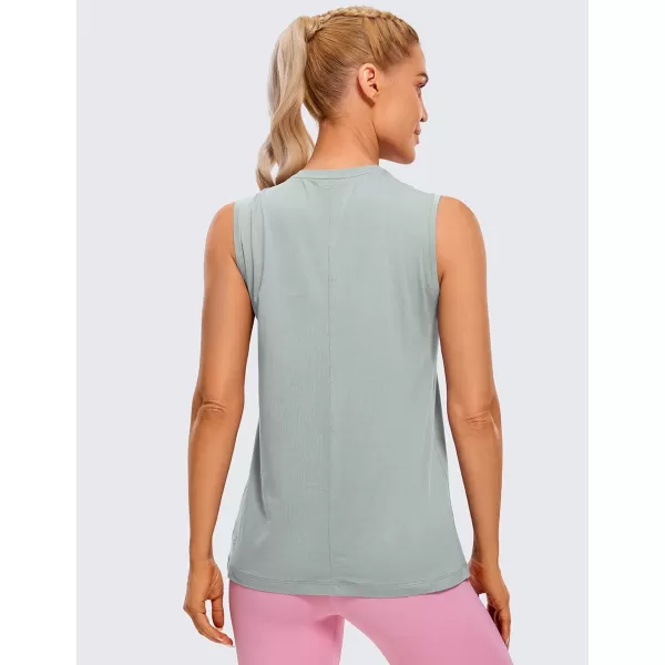 CRZ YOGA Pima Cotton Workout Tank Top for Women Loose Sleeveless Tops High Neck Yoga Tanks Athletic Gym ShirtsJade Grey