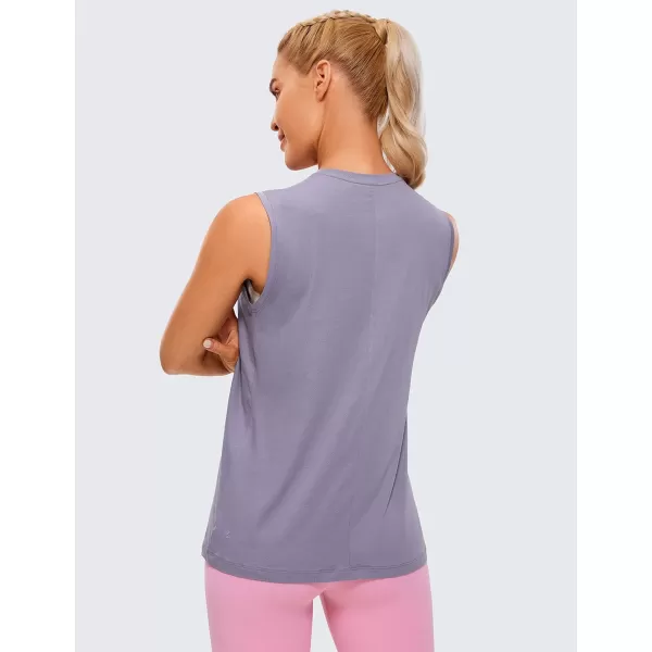 CRZ YOGA Pima Cotton Workout Tank Top for Women Loose Sleeveless Tops High Neck Yoga Tanks Athletic Gym ShirtsLavender Gray