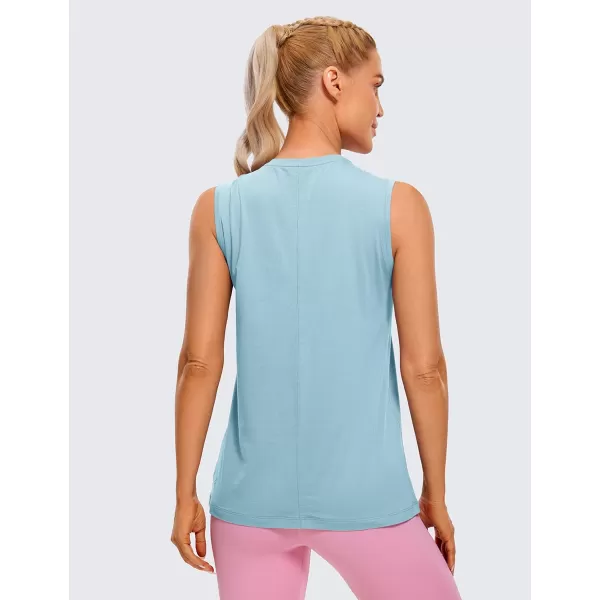 CRZ YOGA Pima Cotton Workout Tank Top for Women Loose Sleeveless Tops High Neck Yoga Tanks Athletic Gym ShirtsPure Blue