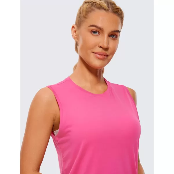 CRZ YOGA Pima Cotton Workout Tank Top for Women Loose Sleeveless Tops High Neck Yoga Tanks Athletic Gym ShirtsSonic Pink