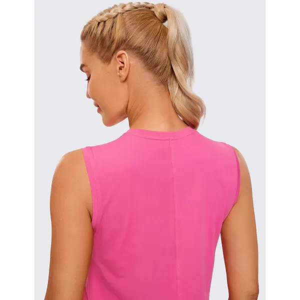 CRZ YOGA Pima Cotton Workout Tank Top for Women Loose Sleeveless Tops High Neck Yoga Tanks Athletic Gym ShirtsSonic Pink