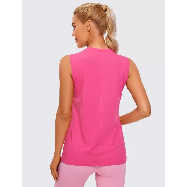 CRZ YOGA Pima Cotton Workout Tank Top for Women Loose Sleeveless Tops High Neck Yoga Tanks Athletic Gym ShirtsSonic Pink