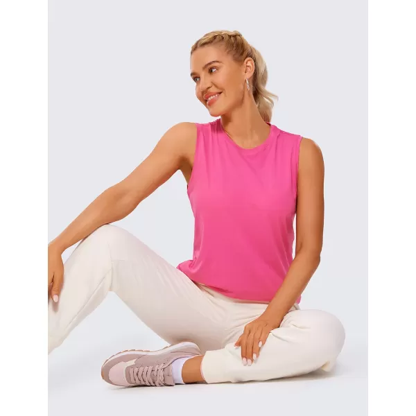 CRZ YOGA Pima Cotton Workout Tank Top for Women Loose Sleeveless Tops High Neck Yoga Tanks Athletic Gym ShirtsSonic Pink