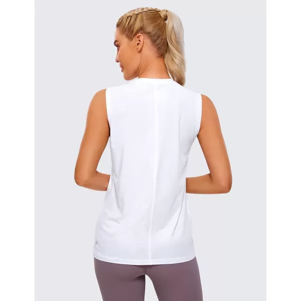 CRZ YOGA Pima Cotton Workout Tank Top for Women Loose Sleeveless Tops High Neck Yoga Tanks Athletic Gym ShirtsWhite