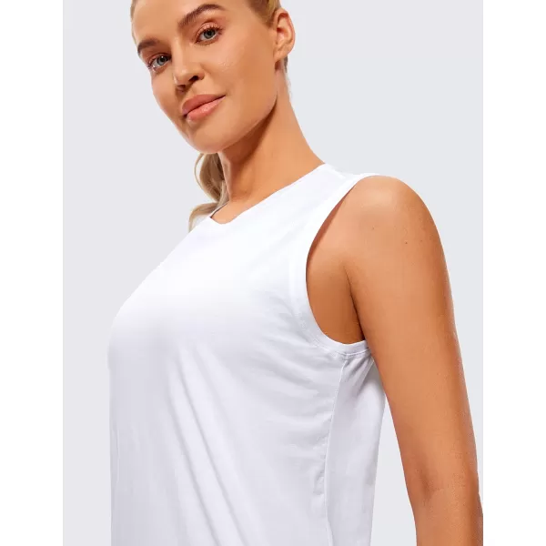 CRZ YOGA Pima Cotton Workout Tank Top for Women Loose Sleeveless Tops High Neck Yoga Tanks Athletic Gym ShirtsWhite