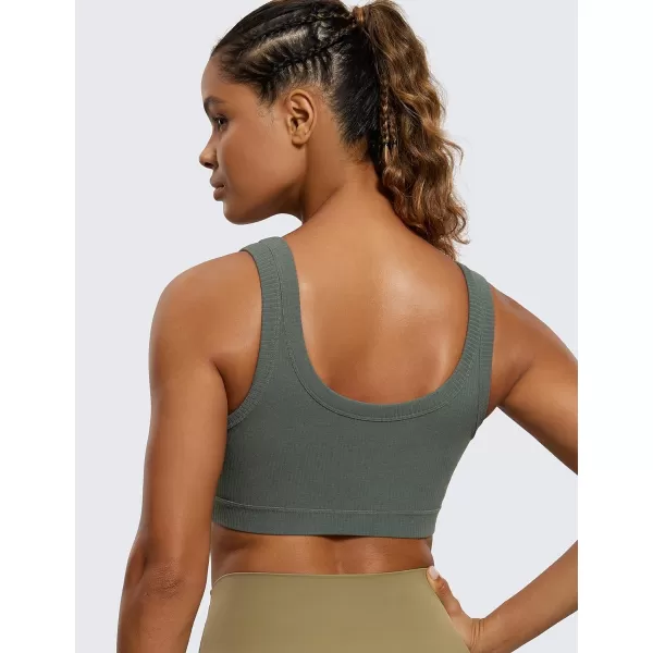 CRZ YOGA Ribbed Sports Bras for Women  U Back Wireless Medium Impact Sports Bra Padded Yoga Workout BraGrey Sage