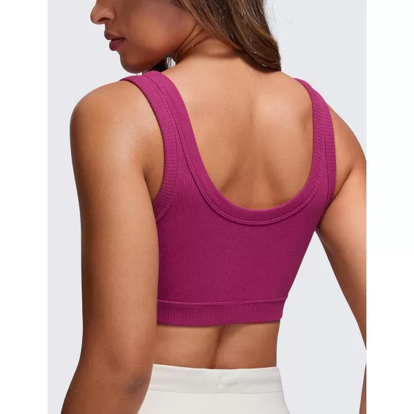 CRZ YOGA Ribbed Sports Bras for Women  U Back Wireless Medium Impact Sports Bra Padded Yoga Workout BraMagenta Purple