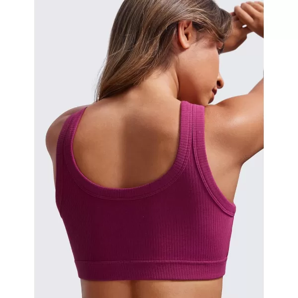 CRZ YOGA Ribbed Sports Bras for Women  U Back Wireless Medium Impact Sports Bra Padded Yoga Workout BraMagenta Purple