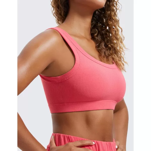 CRZ YOGA Ribbed Sports Bras for Women  U Back Wireless Medium Impact Sports Bra Padded Yoga Workout BraRaspberry Sorbet