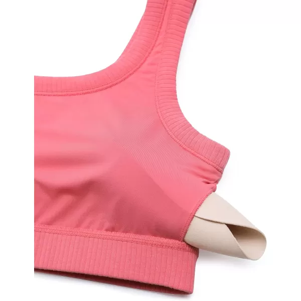 CRZ YOGA Ribbed Sports Bras for Women  U Back Wireless Medium Impact Sports Bra Padded Yoga Workout BraRaspberry Sorbet