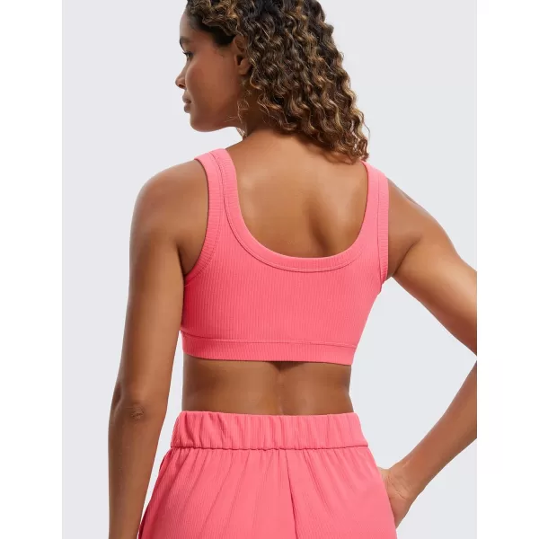 CRZ YOGA Ribbed Sports Bras for Women  U Back Wireless Medium Impact Sports Bra Padded Yoga Workout BraRaspberry Sorbet