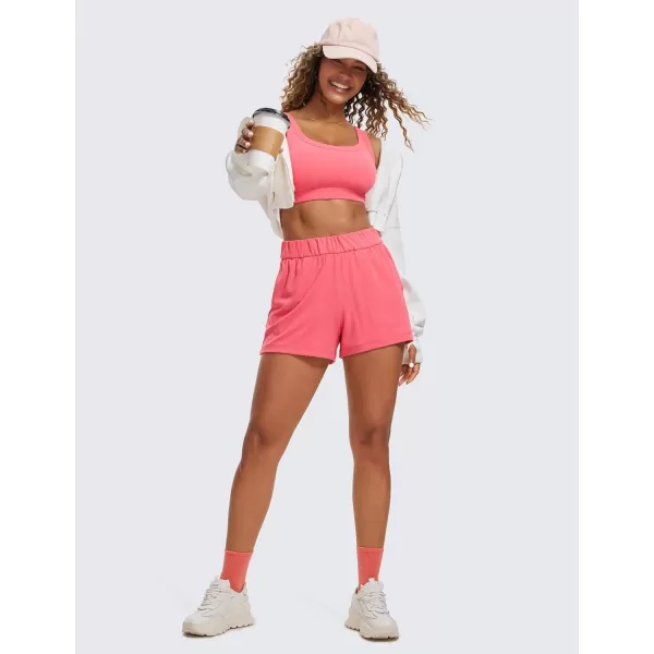 CRZ YOGA Ribbed Sports Bras for Women  U Back Wireless Medium Impact Sports Bra Padded Yoga Workout BraRaspberry Sorbet