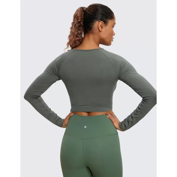 CRZ YOGA Seamless Long Sleeve Shirts for Women Ribbed Workout Tops Athletic Crop Tops Cropped Running Gym ShirtsGrey Sage