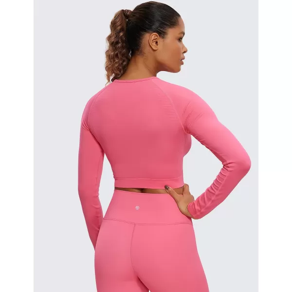 CRZ YOGA Seamless Long Sleeve Shirts for Women Ribbed Workout Tops Athletic Crop Tops Cropped Running Gym ShirtsRaspberry Sorbet