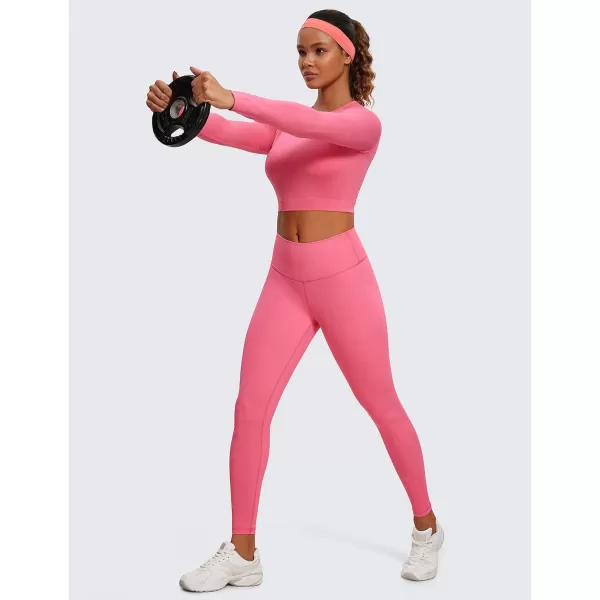 CRZ YOGA Seamless Long Sleeve Shirts for Women Ribbed Workout Tops Athletic Crop Tops Cropped Running Gym ShirtsRaspberry Sorbet