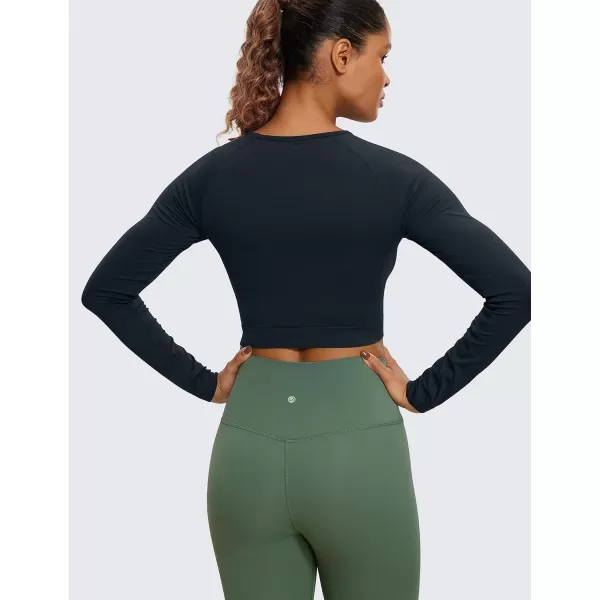 CRZ YOGA Seamless Long Sleeve Shirts for Women Ribbed Workout Tops Athletic Crop Tops Cropped Running Gym ShirtsTrue Navy