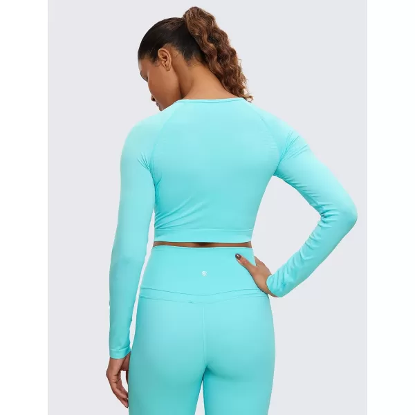 CRZ YOGA Seamless Long Sleeve Shirts for Women Ribbed Workout Tops Athletic Crop Tops Cropped Running Gym ShirtsTurquoise