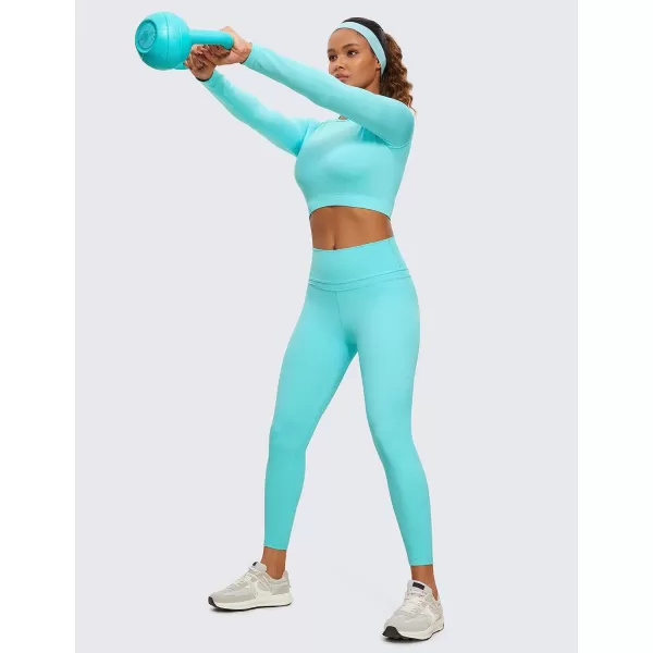 CRZ YOGA Seamless Long Sleeve Shirts for Women Ribbed Workout Tops Athletic Crop Tops Cropped Running Gym ShirtsTurquoise