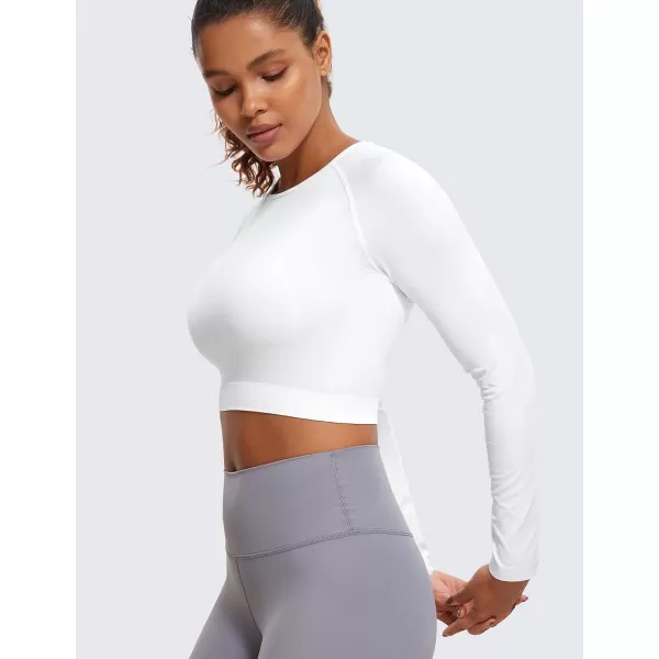 CRZ YOGA Seamless Long Sleeve Shirts for Women Ribbed Workout Tops Athletic Crop Tops Cropped Running Gym ShirtsWhite