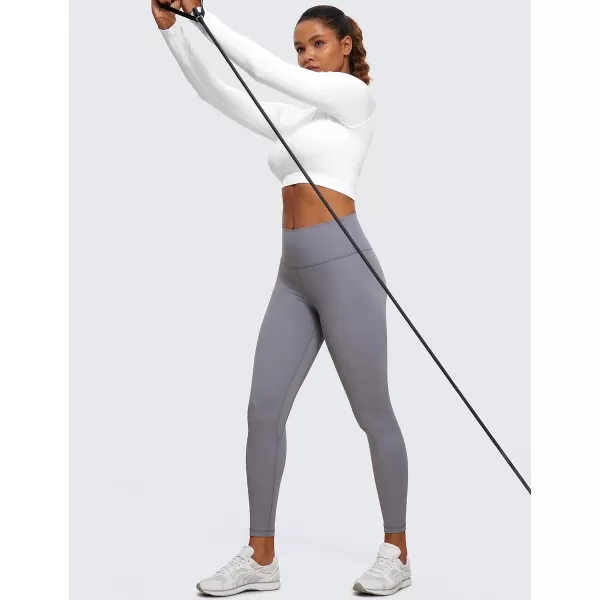 CRZ YOGA Seamless Long Sleeve Shirts for Women Ribbed Workout Tops Athletic Crop Tops Cropped Running Gym ShirtsWhite