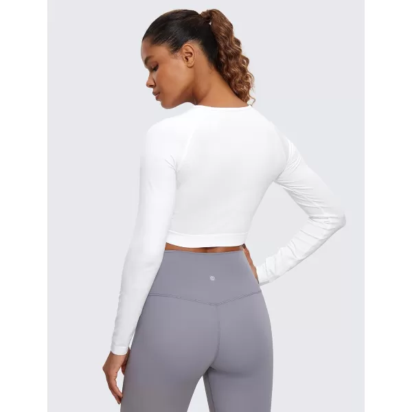 CRZ YOGA Seamless Long Sleeve Shirts for Women Ribbed Workout Tops Athletic Crop Tops Cropped Running Gym ShirtsWhite