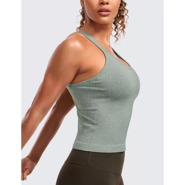 CRZ YOGA Seamless Ribbed Womens Tank Top Racerback Camisoles with Built in Bra Padded Scoop Neck Athletic Workout Slim TanksDark Green