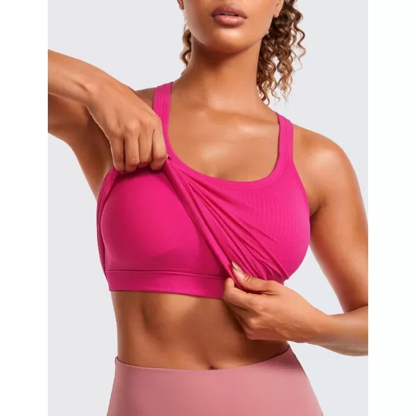 CRZ YOGA Seamless Ribbed Womens Tank Top Racerback Camisoles with Built in Bra Padded Scoop Neck Athletic Workout Slim TanksGranita Pink