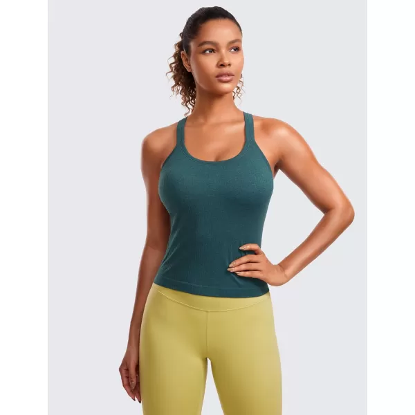 CRZ YOGA Seamless Ribbed Womens Tank Top Racerback Camisoles with Built in Bra Padded Scoop Neck Athletic Workout Slim TanksGreen Jade