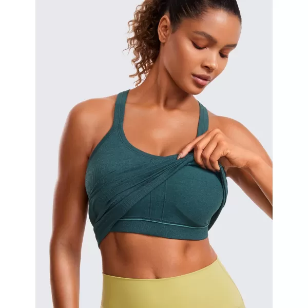 CRZ YOGA Seamless Ribbed Womens Tank Top Racerback Camisoles with Built in Bra Padded Scoop Neck Athletic Workout Slim TanksGreen Jade