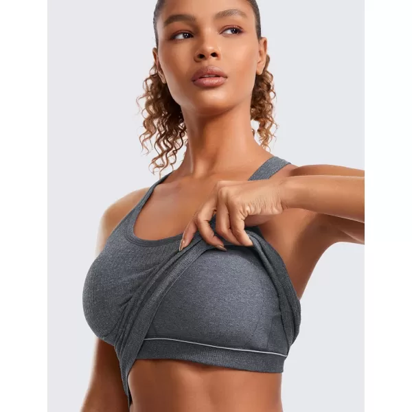 CRZ YOGA Seamless Ribbed Womens Tank Top Racerback Camisoles with Built in Bra Padded Scoop Neck Athletic Workout Slim TanksLight Gray 7