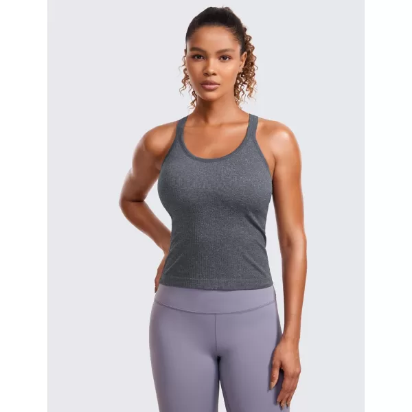 CRZ YOGA Seamless Ribbed Womens Tank Top Racerback Camisoles with Built in Bra Padded Scoop Neck Athletic Workout Slim TanksLight Gray 7