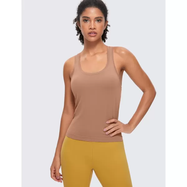 CRZ YOGA Seamless Tank Top for Women Racerback Sleeveless Workout Tops Athletic Scoop Neck Running Yoga ShirtsMocha Mousse