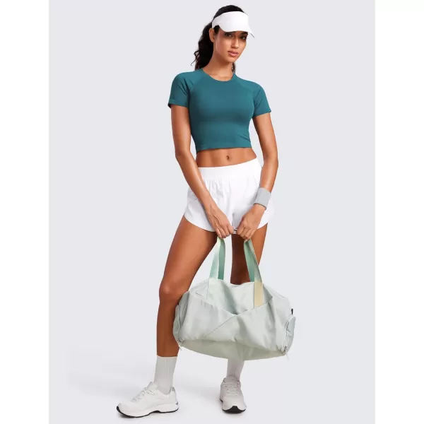 CRZ YOGA Seamless Womens Short Sleeve Crop Tops Breathable Slim Fit Gym Workout Shirts Athletic Running Basic Tee TopGreen Jade