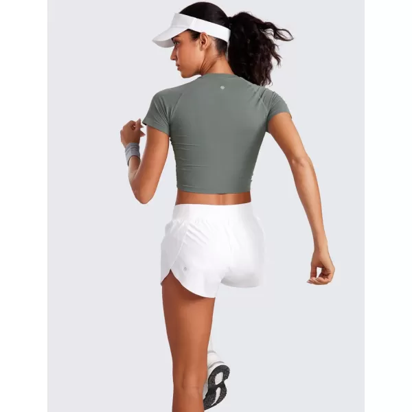 CRZ YOGA Seamless Womens Short Sleeve Crop Tops Breathable Slim Fit Gym Workout Shirts Athletic Running Basic Tee TopGrey Sage