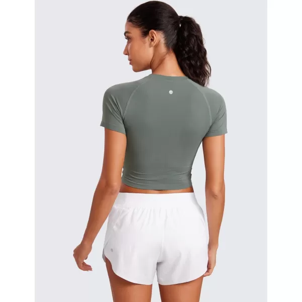 CRZ YOGA Seamless Womens Short Sleeve Crop Tops Breathable Slim Fit Gym Workout Shirts Athletic Running Basic Tee TopGrey Sage