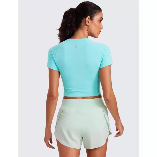 CRZ YOGA Seamless Womens Short Sleeve Crop Tops Breathable Slim Fit Gym Workout Shirts Athletic Running Basic Tee TopTurquoise