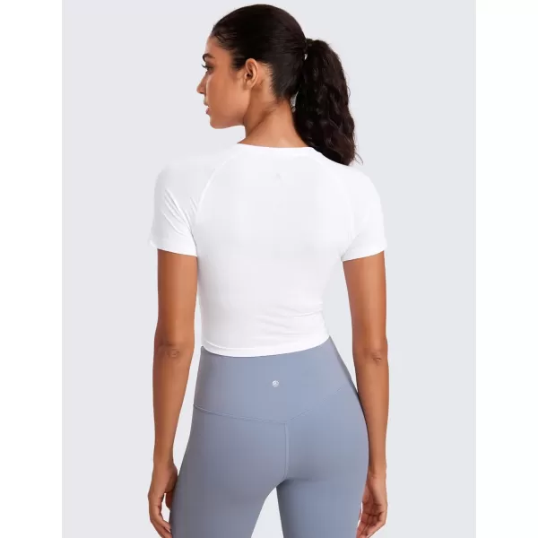 CRZ YOGA Seamless Womens Short Sleeve Crop Tops Breathable Slim Fit Gym Workout Shirts Athletic Running Basic Tee TopWhite